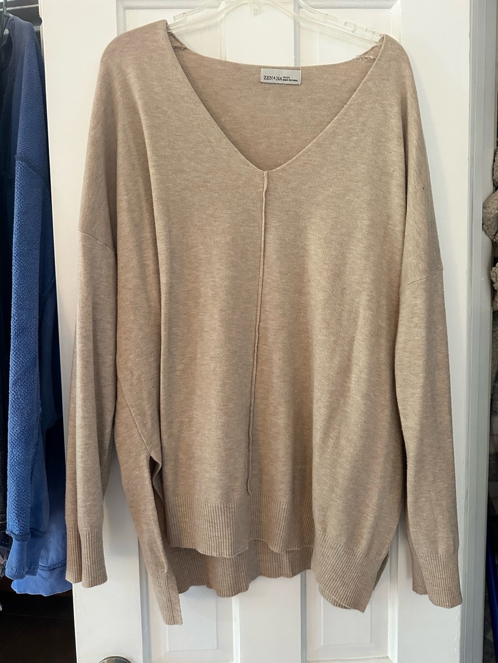 Zara Taupe V-Neck Oversized Knit Pullover
